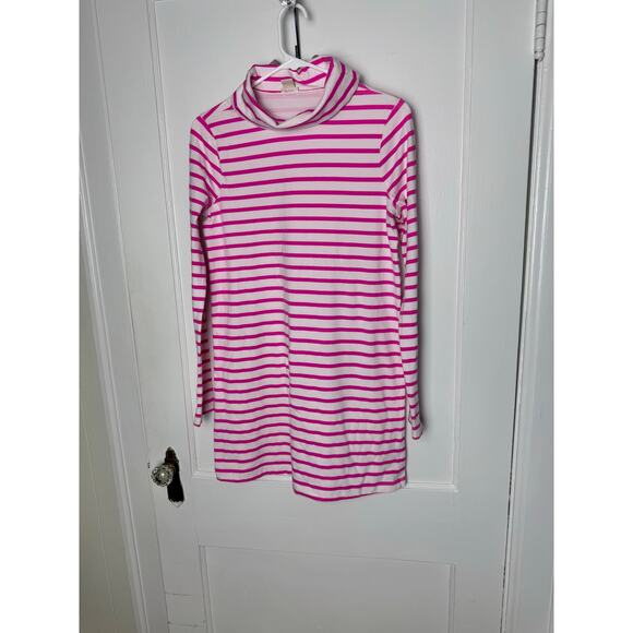 Crewcuts J. Crew Pink Striped Turtleneck Long Sleeve Knit Dress Girl's 14 - Picture 1 of 6